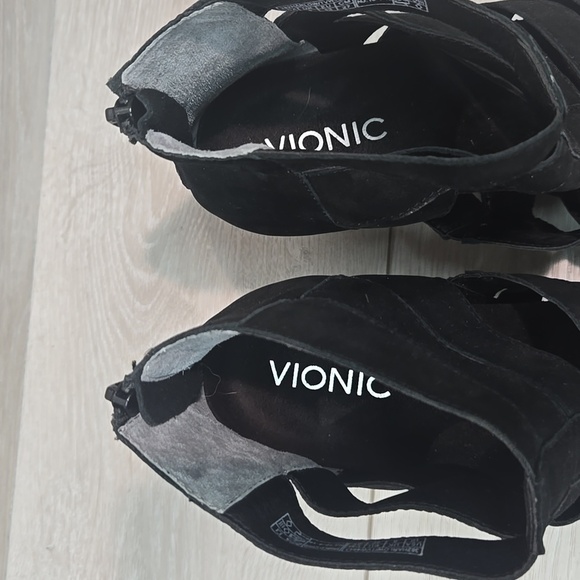 Vionic Women Harlow Black Suede Ankle Boots Open Toe Strappy Shoes Sz 10 - Picture 4 of 11